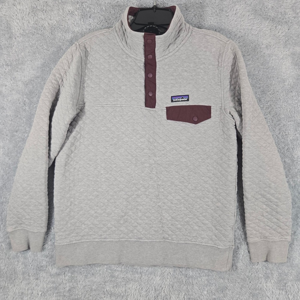 Patagonia Organic Cotton Quilt Snap-T Pullover Grey Burgundy Womens Medium